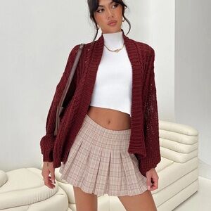 Princess Polly Abner Cable Cardigan in Burgundy